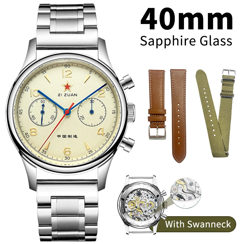 Seakoss Men 1963 Chronograph 38mm 40mm Acrylic Sapphire Glass Luminous Seagull ST1901 Movement Pilot Aviation Mechanical Watches