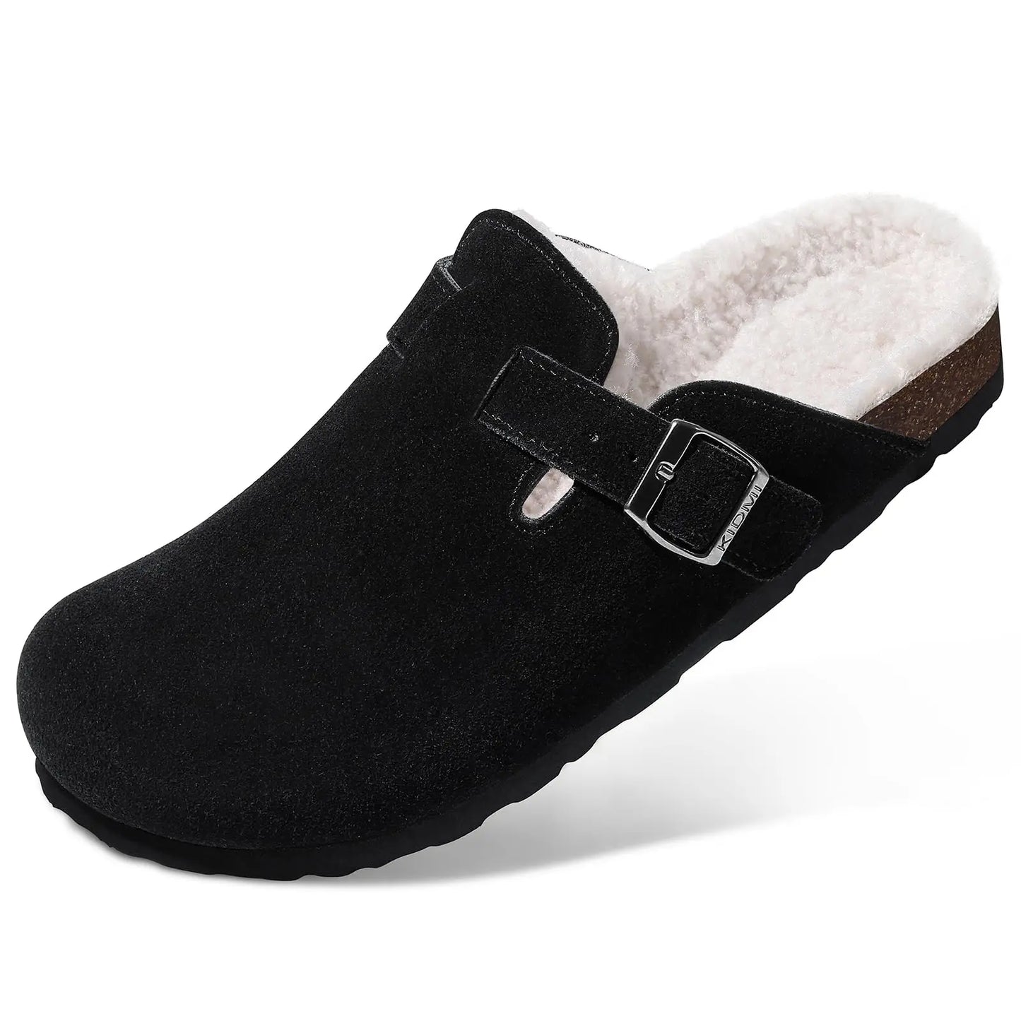 Shevalues Winter Women's Mules With Adjustable Buckle Leisure Cork Insole Comfortable Clogs Slippers Cow Suede Non-slip Sandals