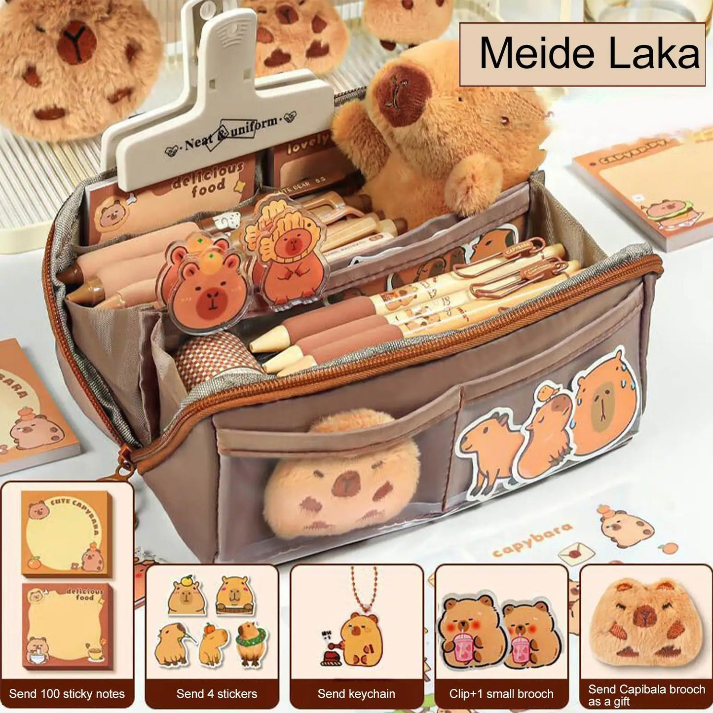 Pen Case Capybara Zipper Pencil Box Cartoon Stationery Makeup Bag School Supplies for Travel Student Teacher Kindergarten