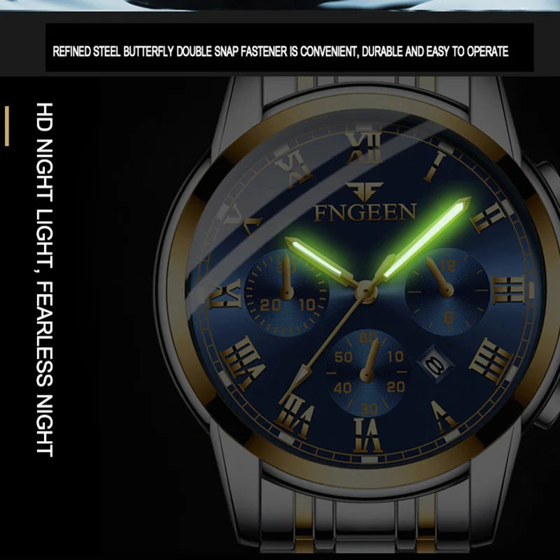FNGEEN Hot Men Watches Top Brand Luxury Waterproof Date Clock Male Steel Strap Fashion Quartz Watch Sports Wrist Watch Men 4006