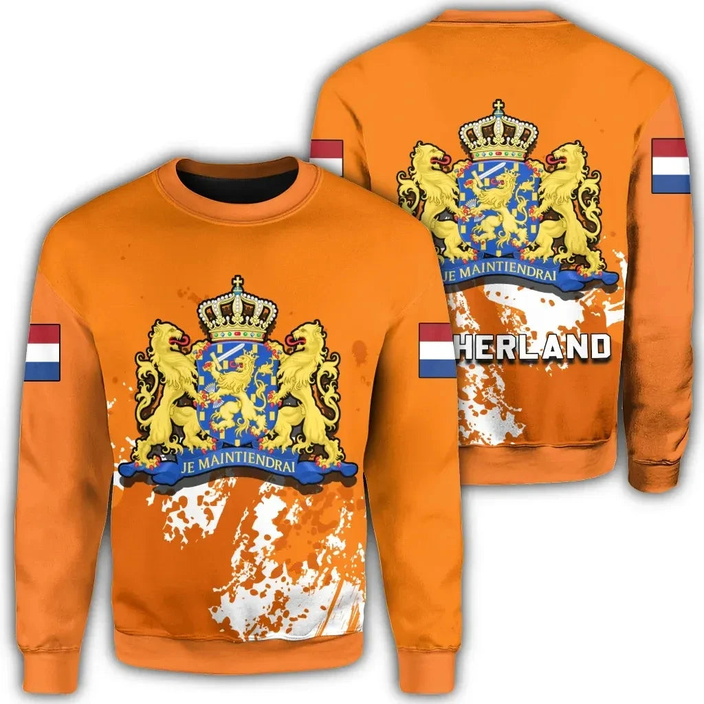 Pullover Sweatshirt For Men Netherlands NL Flag Emblem 3D Printed Long Sleeve Tracksuit O-Neck Pullover Casual Loose Sweatshirts