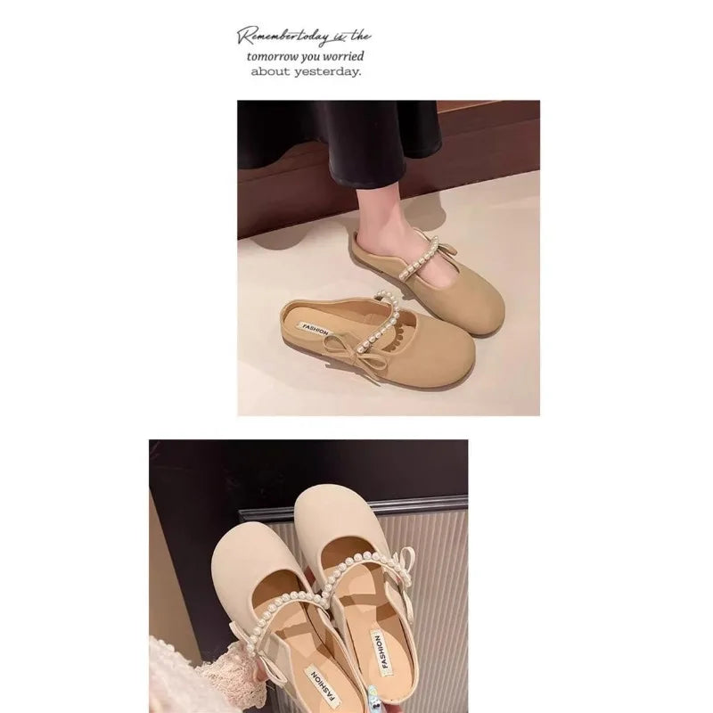 Gentle flat-soled soft-bottomed closed-toe half-slipper women's outer wear new style spring and summer sandals Mary Jane