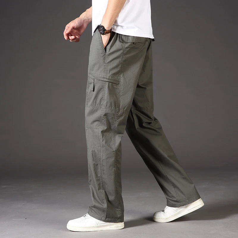 Men's Overalls Cotton Cargo Pants Casual Sports Sweatpants Stretch Waist Work Utility Dungarees Black Gym Jogger Trousers