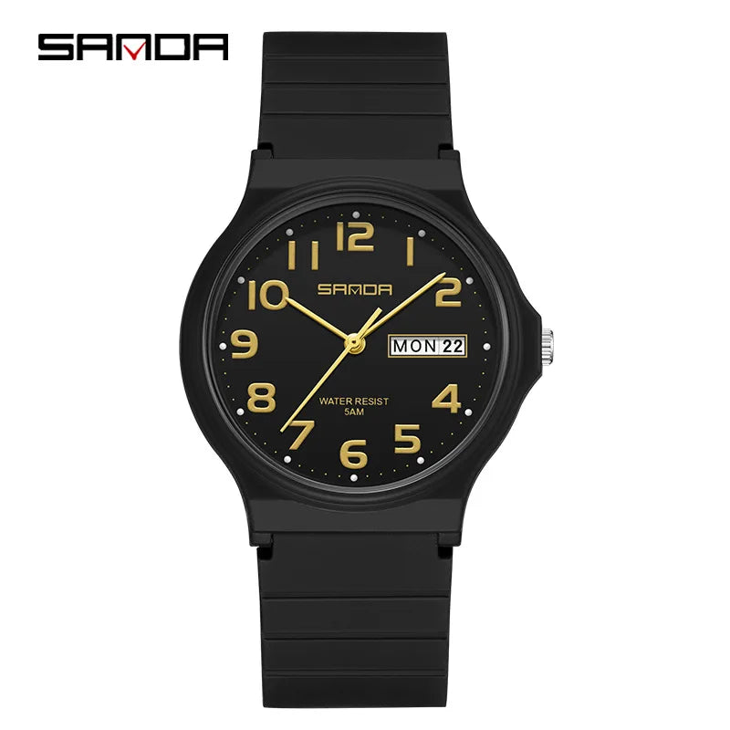 SANDA 9072 Fashion Students Quartz Watch New Design Soft TPU Strap Water Resistant Outdoor Sports Wrist Watches for Man