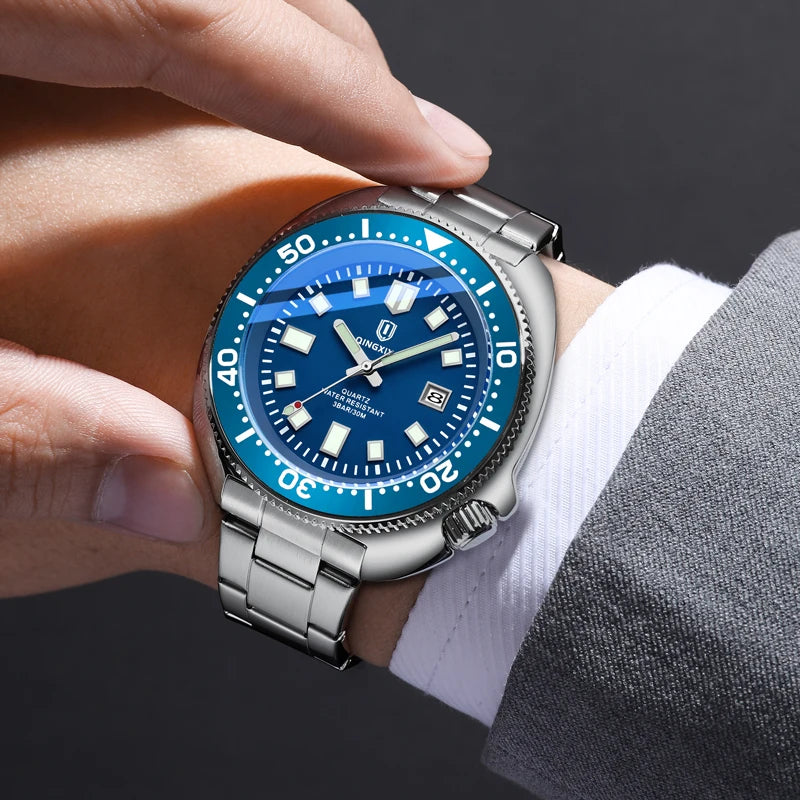 QINGXIYA 2025 New Men Stainless Steel Watch Quartz Waterproof Male Clock Business Watch Mens Watches Top Brand Luxury Men Watch