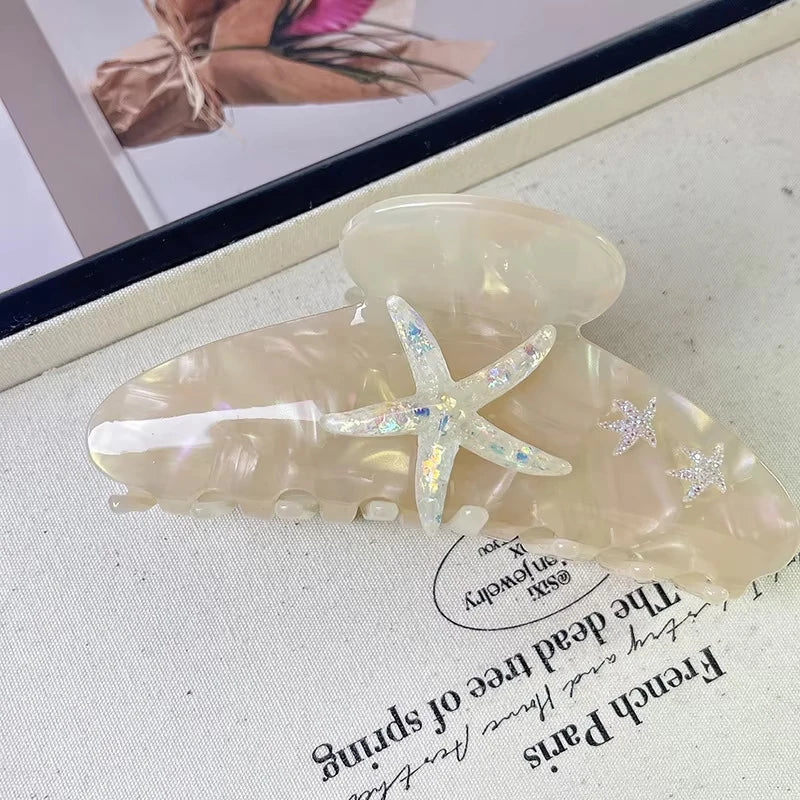 1pcs YHJ Starfish Hair Claw for Women Rhinestone Acetate Claw Clip Vacation Jewelry Hair Clip Trendy Claw Clips Hair Accessories