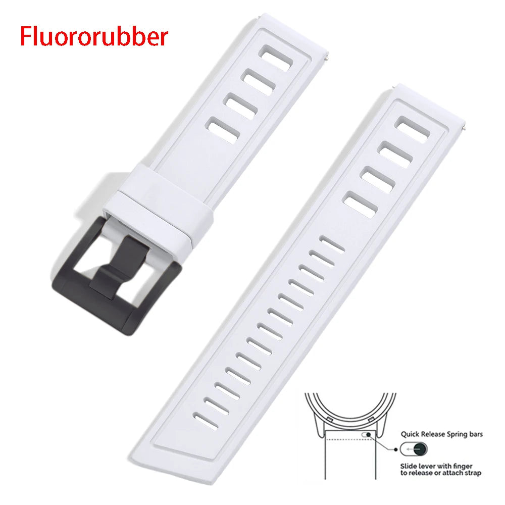 New Design Heavy Duty FKM 20mm 22mm Watch Strap Waterproof Fluororubber Band Quick Release Universal Fit For Diving/Sports Watch