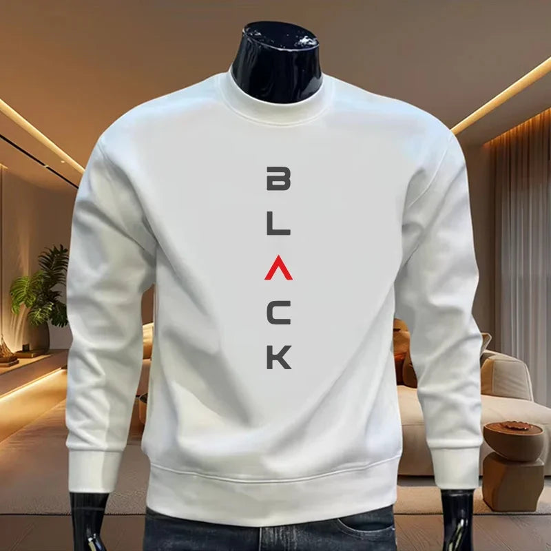 Black Letter Printed Mens Hoodie Classic Crew neck Long Sleeve Pullover Sweatshirt Autumn Spring Casual Warm Fashion Daily Wear