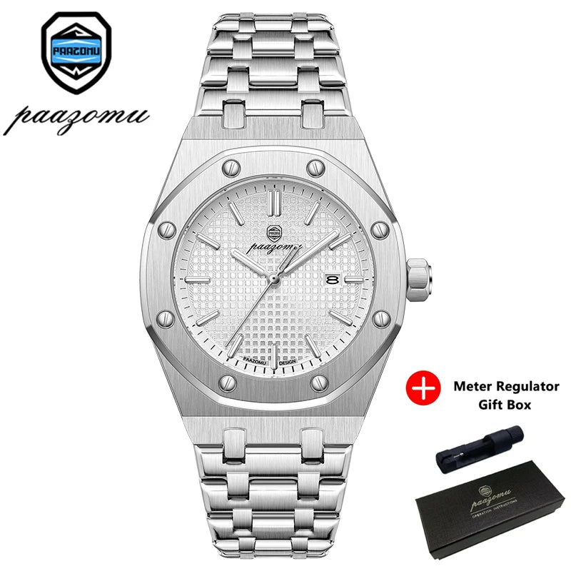 PAAZOMU Luxury Quartz Man Wristwatch Waterproof Luminous Date Men Watches Stainless Steel Men's Watch Male Reloj+Gift Box