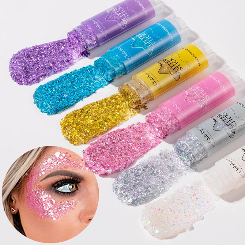 Face Body Sequins Glitter Gel Stick Makeup White Pearl Pink Highlighter Hair Painting Brighten Stage Makeup Flash Sequins Cream
