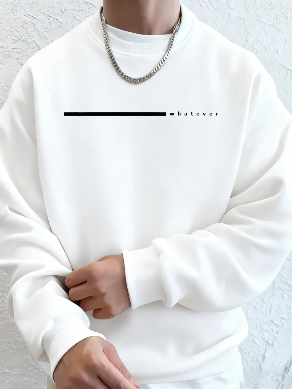 Simple Whatever Letter Printed Men'S Sweatshirt Winter Loose Hoodie Sports Crewneck Fleece Warm Sportswears Basics Men Clothes