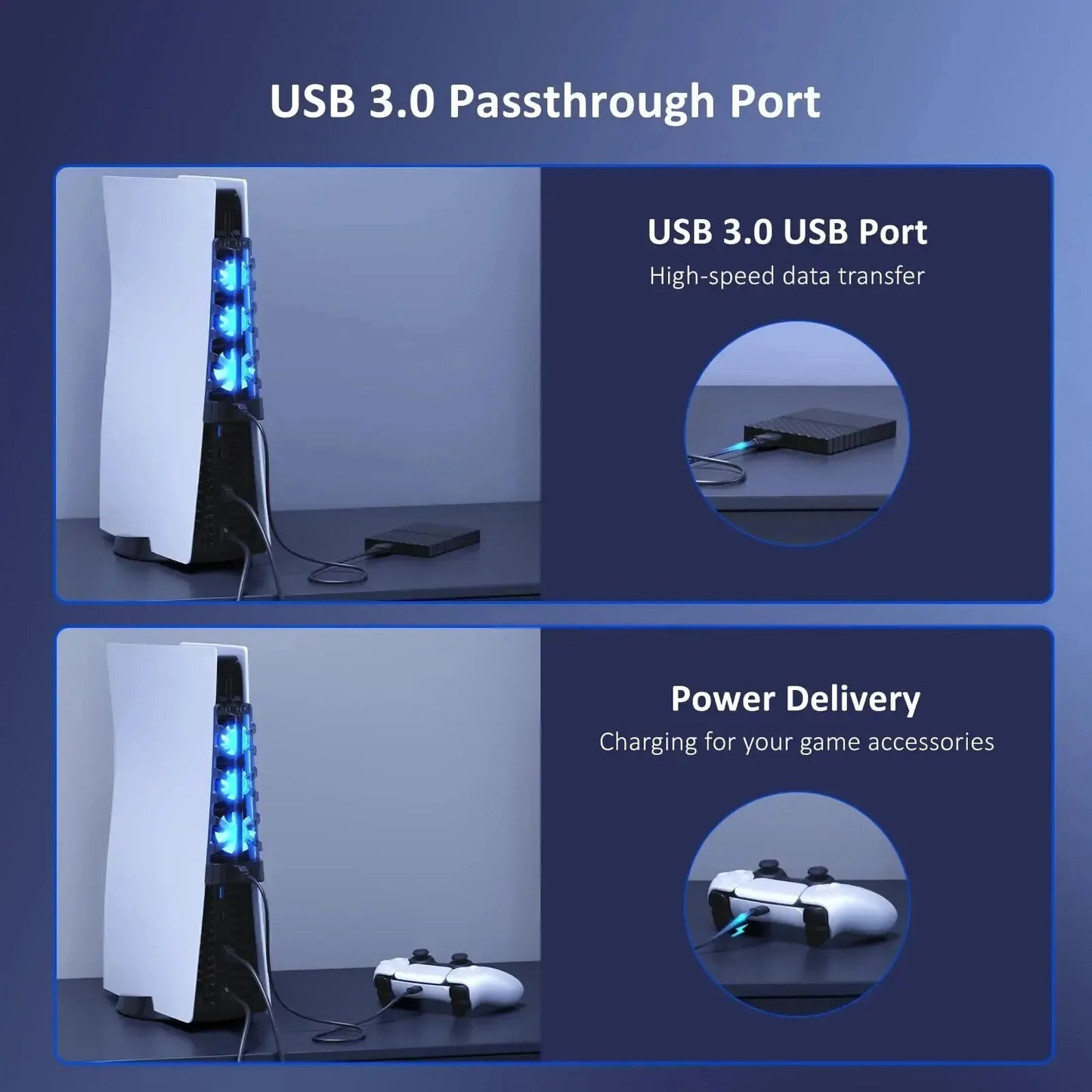 For PS5 Both Disc/Digital Editions Cooling Fan with LED Light for PS5 Both Disc/ Digital Editions Gaming Accessorie Cooling Syst