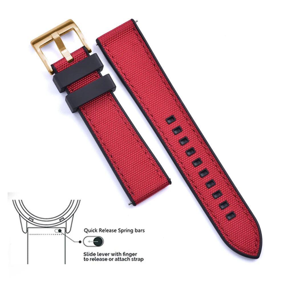 High Quality FKM Canvas Watch Strap 20mm 22mm Hybrid Fluoro Rubber Nylon Watchbands Quick Release For Each Brand Diving Watches