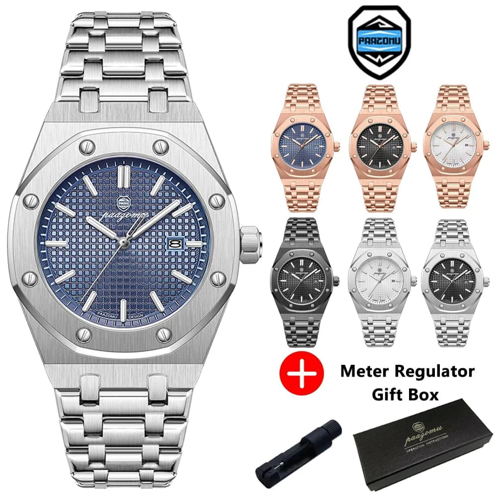 PAAZOMU Luxury Quartz Man Wristwatch Waterproof Luminous Date Men Watches Stainless Steel Men's Watch Male Reloj+Gift Box