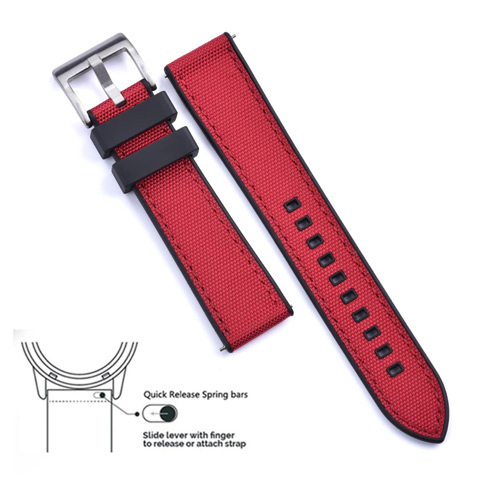 High Quality FKM Canvas Watch Strap 20mm 22mm Hybrid Fluoro Rubber Nylon Watchbands Quick Release For Each Brand Diving Watches