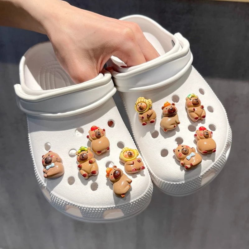Yummy Food Theme Capybara Shoes Charms Set For Accessories Plastics Decorations Summer Sandals Detachable For Party Gifts