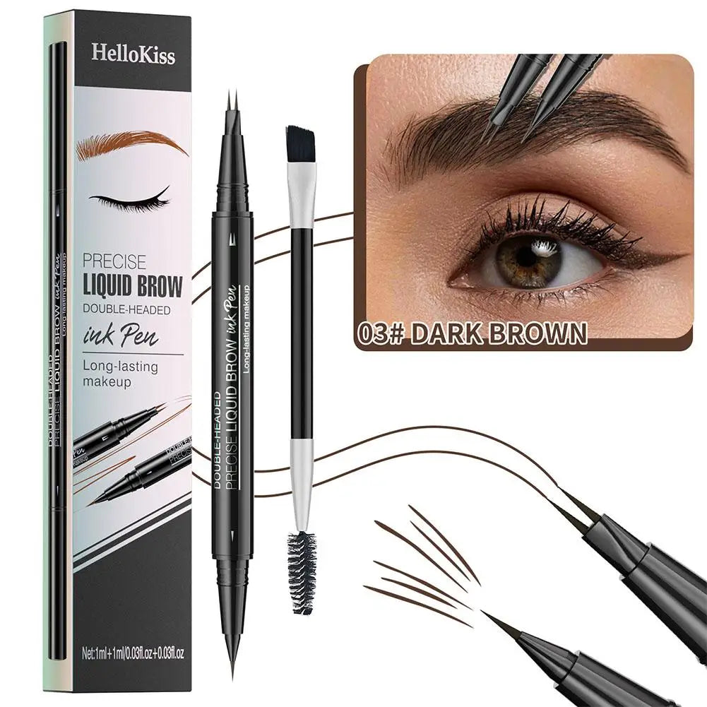 Two-pronged Eyebrow Pencil Waterproof Two-in-one Liquid Eyebrow Pencil Curved Eyebrow Pen With Fork And Precise Brush Tip Makeup