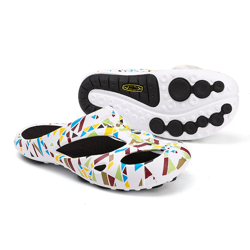 Wangkeen Shanti Outdoor Casual Beach Sandals Breathable Comfortable Men's Women's Trekking Shoes PVC Upper Flat Heel Printed...