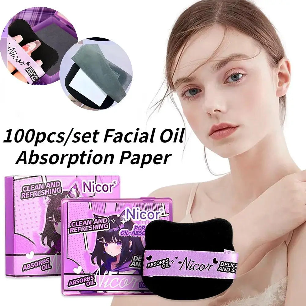 100pcs/set Facial Oil Absorption Paper Matte Oil Control Loose Powder Facial Wipes Oil Absorption Care Paper Facial Clean Beauty