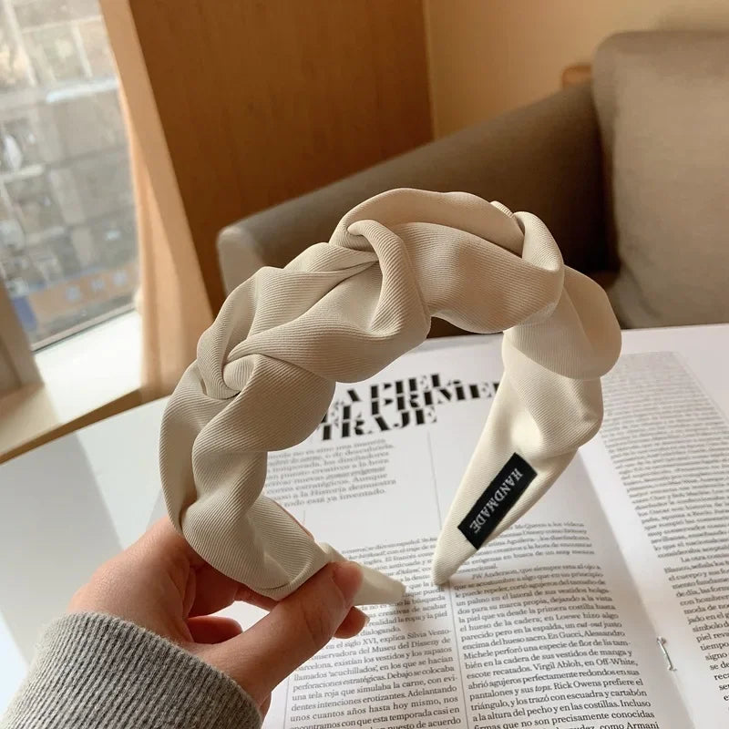 Korean Hair Accessories Solid Color Cotton Crumpled Women's Head Hoop Wide Bezel Makeup Hairbands for Ladies Headwear 2025NEW