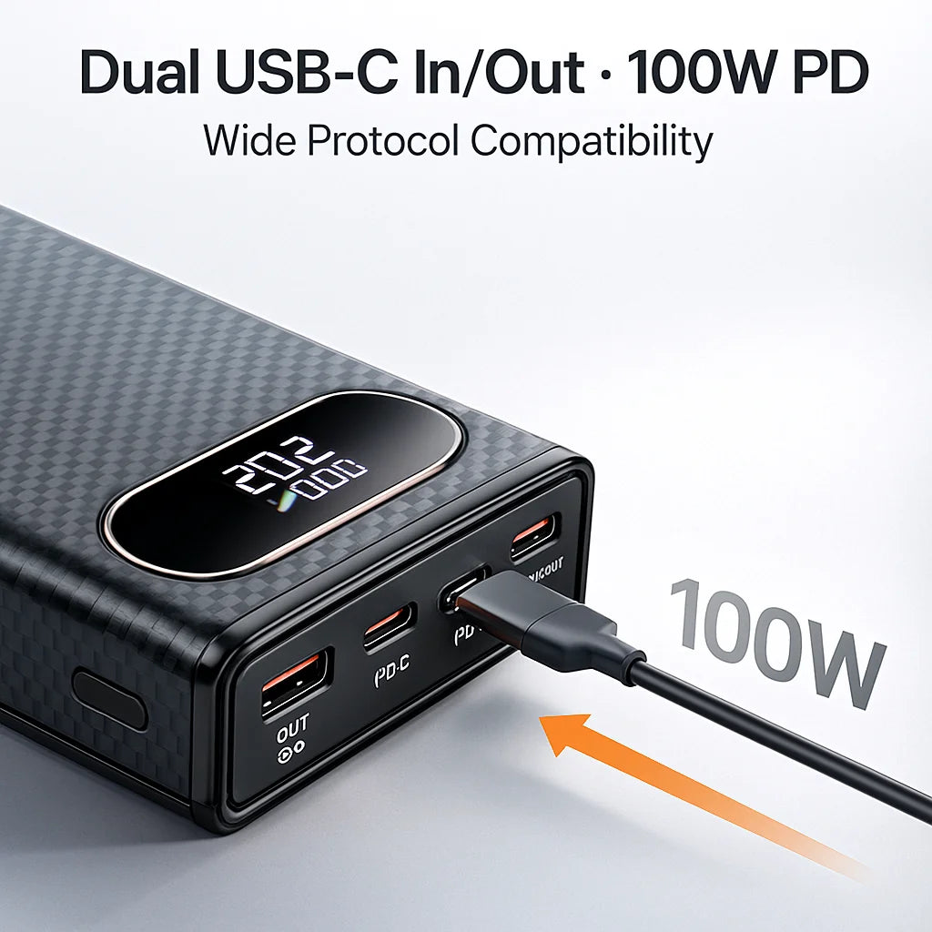6×21700 DIY Power Bank Case - 100W PD Fast Charging, Tool-Free Removable Shell for Laptop & Multi-Device
