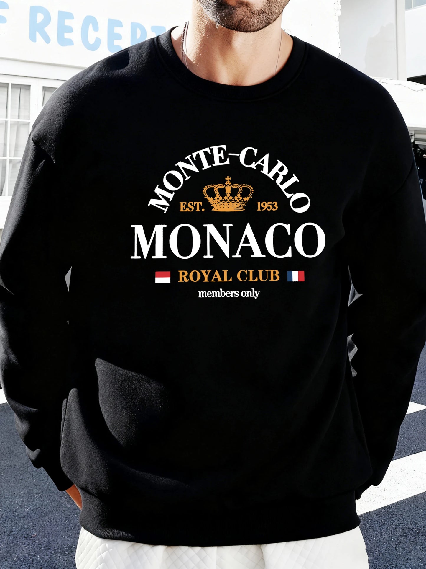 Monte-Carlo Monaco Pattern Men Sweatshirt Comfortable Fleece Streetwear Soft Casual Clothes Autumn High Street Clothing Male