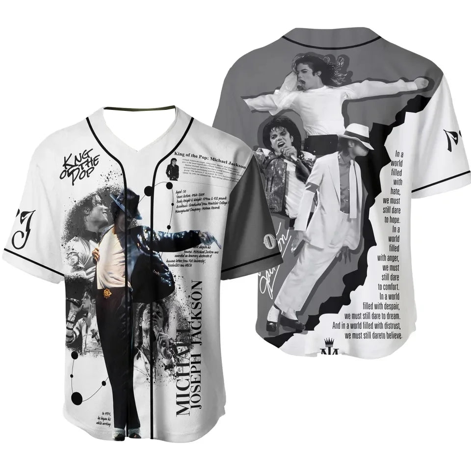 New Summer Men's MJ Michael Jackson Printed Baseball Jersey Neutral O-Neck Short Sleeve Women's Fashion Hip Hop T-shirt Fan Gift