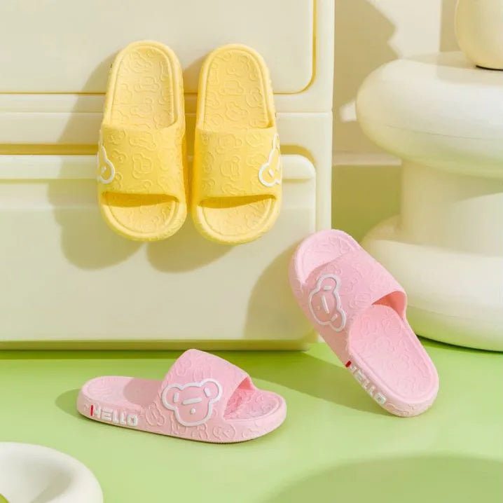 Summer Kids Cartoon Bear Slippers Non-slip Soft Sole Shower Bathroom Home Outdoor Sandals