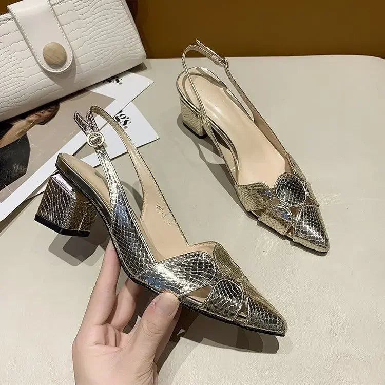 Fashionable Korean Style Women's Sandals 2025 Summer New High Heel Shoes With Shallow V-Neck And Ankle Strap Rubber Sole