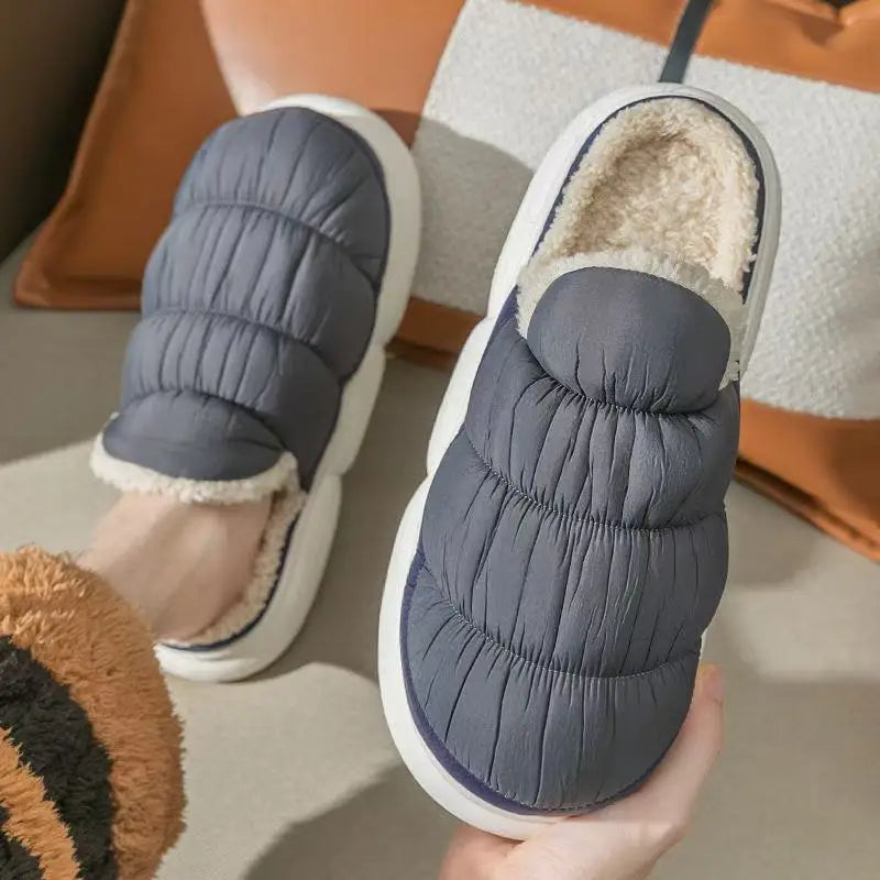 Hot New Fashion Big Size 48 49 Winter Waterproof Men Warm Slippers Women Couples Plush Slides Home Non-Slip Shoes Outdoor Flats