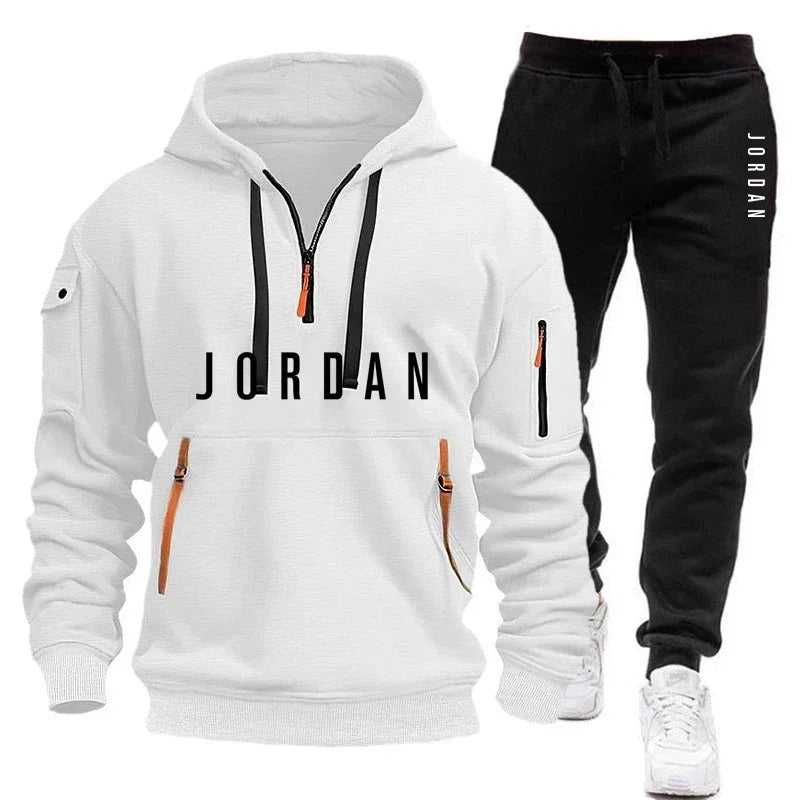Autumn and winter men's sweatshirt set, fashionable and casual set, windproof thickened men's sportswear and pants 2-piece set