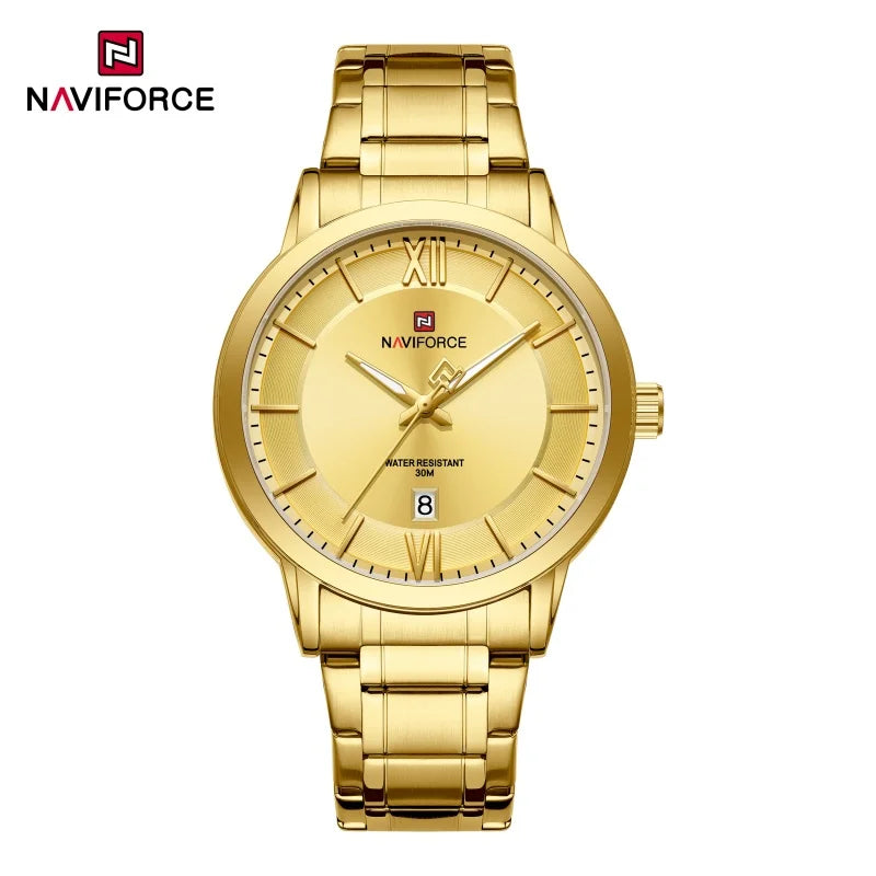 NAVIFORCE Simple Fashion Business Men's Watches Watch Stainless Steel Strap Calendar Display 3ATM Waterproof Men's Quartz Watch