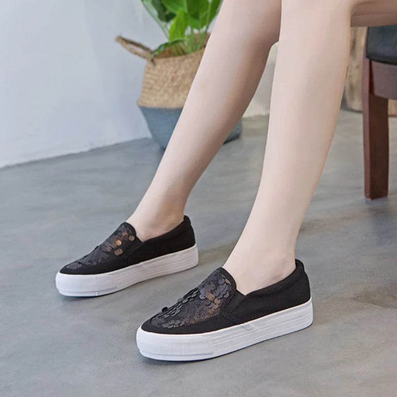 Ladies Shoes Black Women Footwear Rhinestone Canvas Diamond Loafers With Crystals Cheap Fashion 2025 Stylish And Low Price