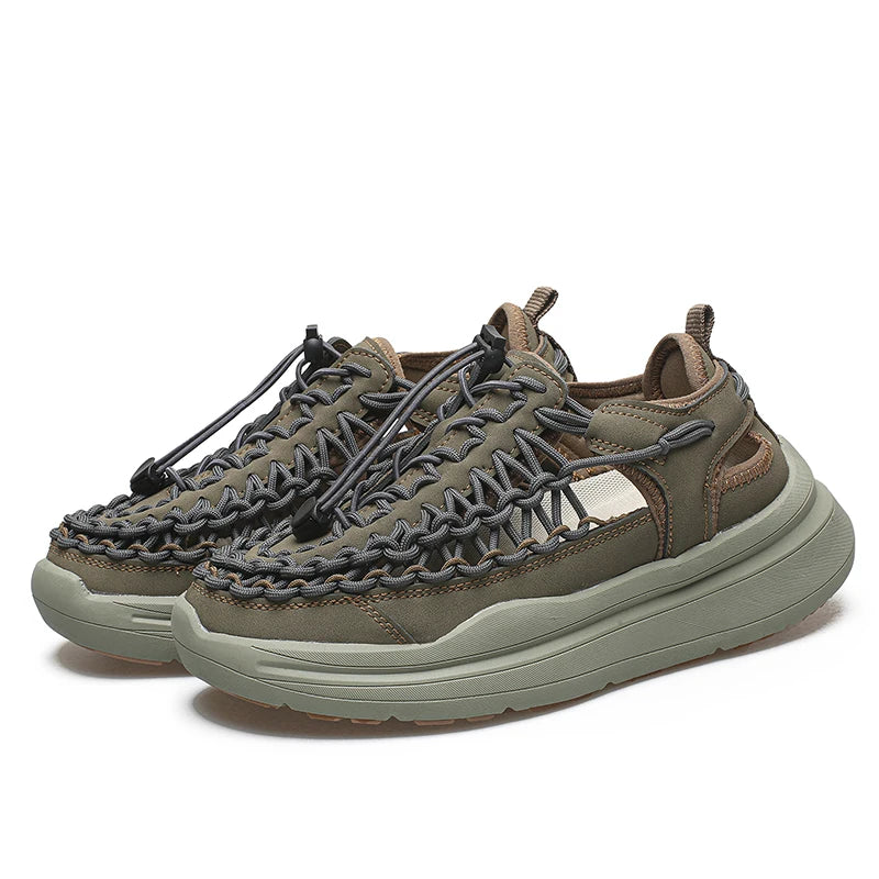 Fashion Handmade Weaving Design Beach Sandals Summer Men Sandals Breathable Casual Flat Sandals Outdoor Couples Sandals Size