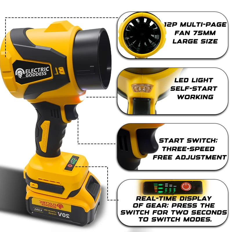 Brushless 300000RPM Electric Turbo Blower Jet Fan Vacuum Cleaner Handheld Leaf Blower Dust Blowing For Dewalt 20V Battery Pin