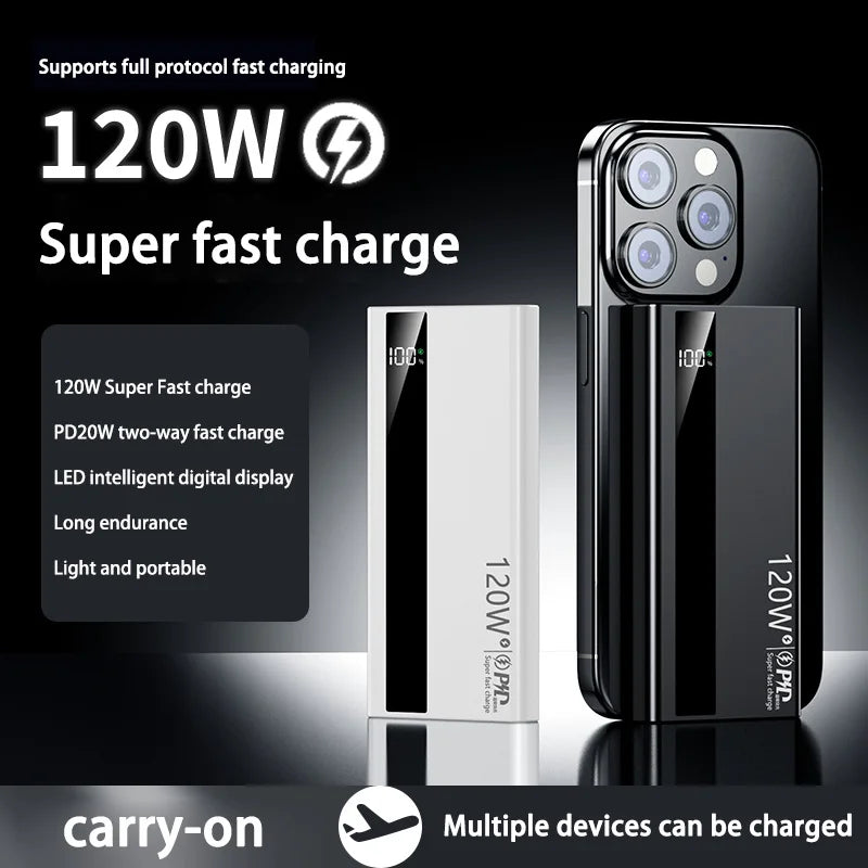 200000mAh Power Bank High Capacity 120W Super Fast Charging Portable External Battery Powerbank Universal For iPhone Samusung
