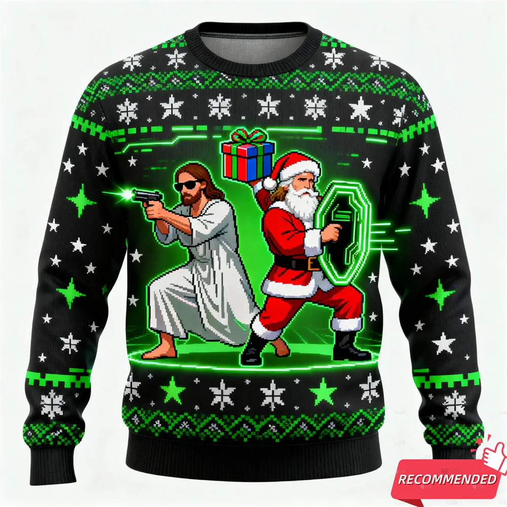 Men's Anime Santa Jesus Funny Ugly Christmas Sweater Kids Children's Pullovers Christmas Tops Holiday Gift Party Xmas Sweatshirt