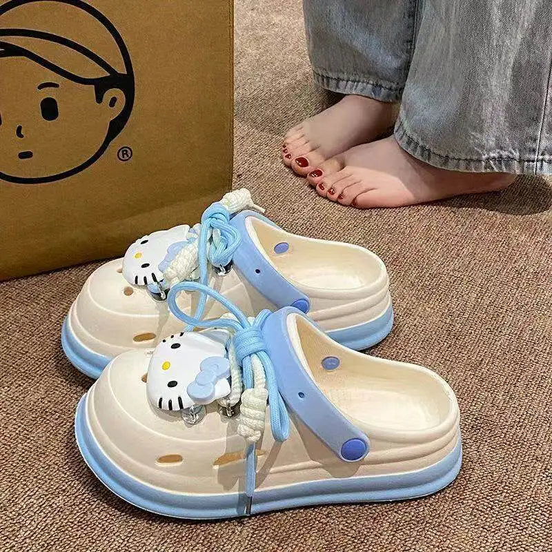 Hello Kitty Printed Clog Shoes Anime Cartoon Printing Accessories Sanrio Breathable Hollow Sandals Lightweight Non Slip Gifts