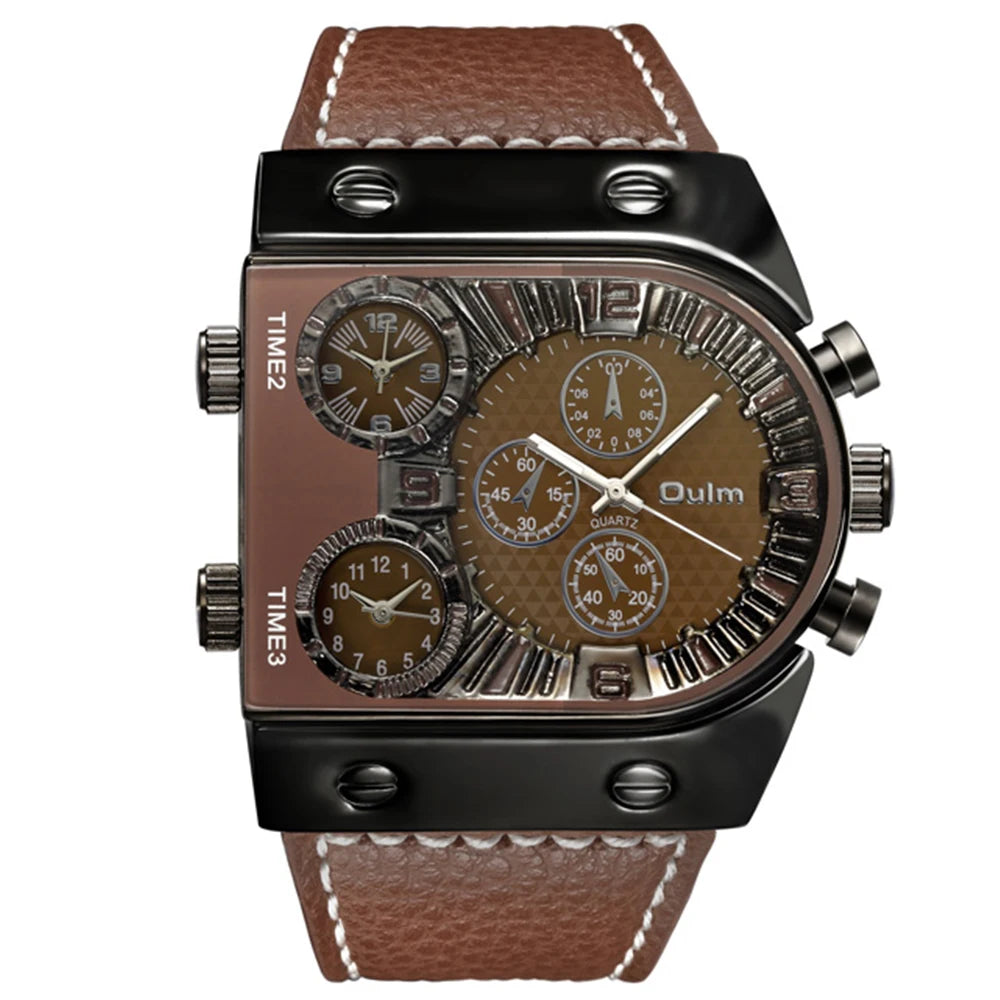 Men's Watches Mens Quartz Casual Leather Strap Wristwatch Sports Man Multi-Time Zone Military Male Watch Clock Relogios