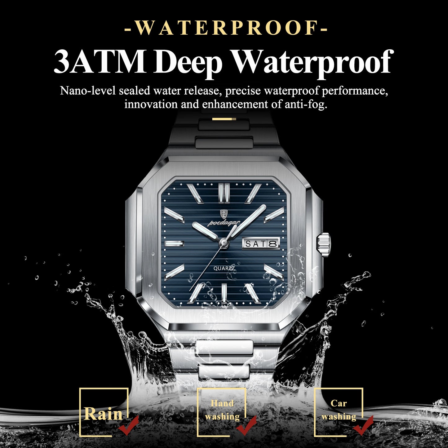 POEDAGAR Business Male Watch Waterproof Luminous Date Week Classic Watches For Men Stainless Steel Men's Quartz Wristwatch Reloj