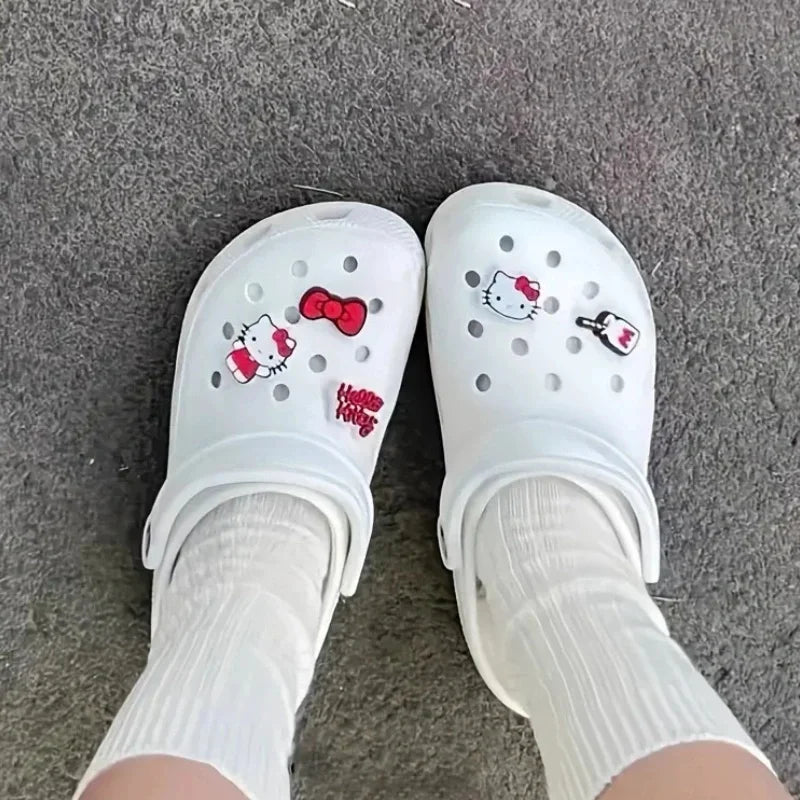 New Sanrio HelloKitty Cute 3D Shoe Charms with Bowknots Fashionable Cartoon Accessories for Clogs & Sandals DIY Decor & Gift