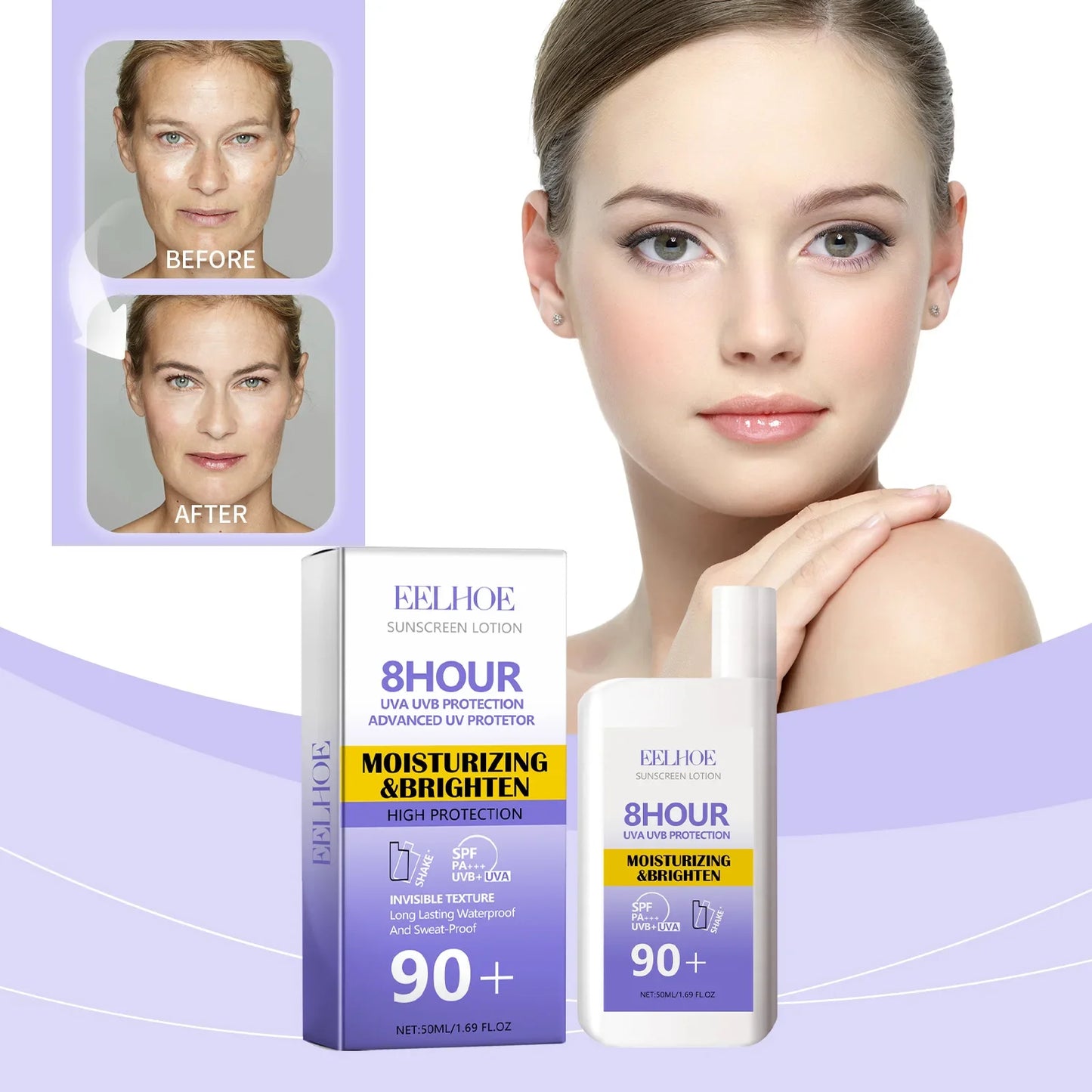 EELHOE Sunscreen SPF 90 Anti UV Isolation Cream Refreshing Waterproof Sweatproof Moisturizing and Protective Cream