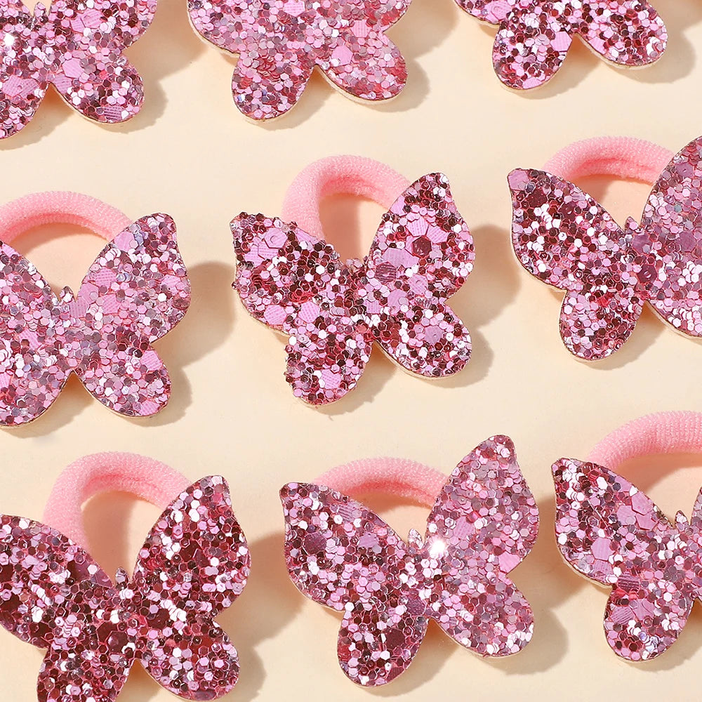 20pcs Glitter Sequin Butterfly Bow Elastic Hair Bands For Kids Girls Hair Ties Cute Hair Accessories Children Headwear gifts