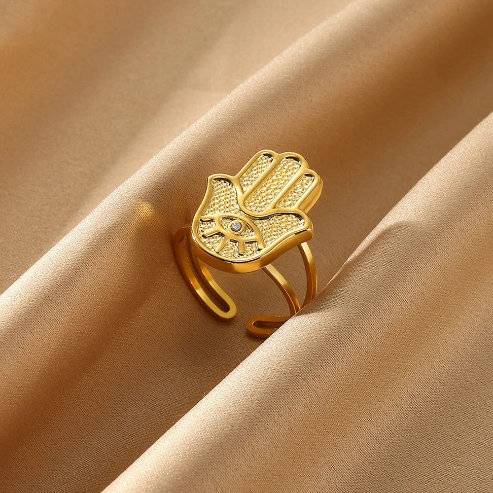 Luxury Zircon Evil Eye Rings For Women Gold Color Lucky Eye Opening Ring Women Trendy Punk Gothic Aesthetic Jewelry Accessories
