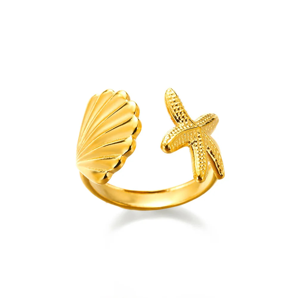 Zircon Double Star Rings For Women Gold Color Stainless Steel Opening Stars Finger Ring Wedding Party Aesthetic Jewelry Gift
