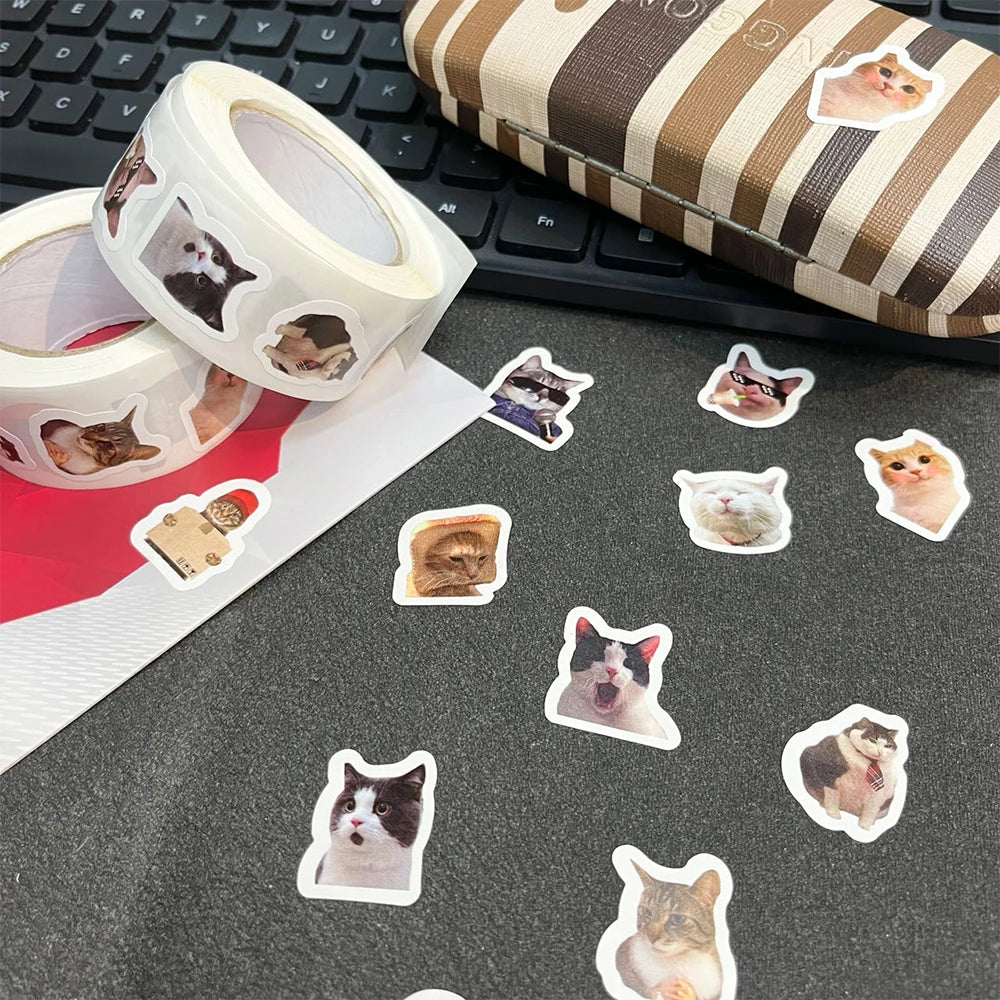 500PCS Cute Abstract Cat MEME Graffiti Roll Stickers Phone Case Notebook Water Cup Guitar Storage Box Decorative Stickers