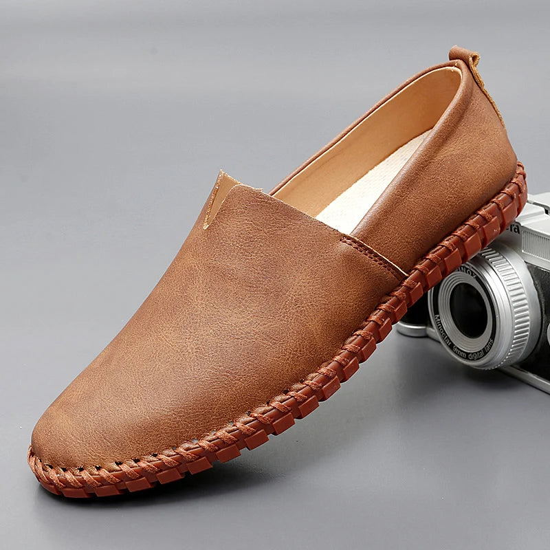 Jumpmore New style casual handmade moccasins Leather loafers Men Driving Shoes Size 39-48