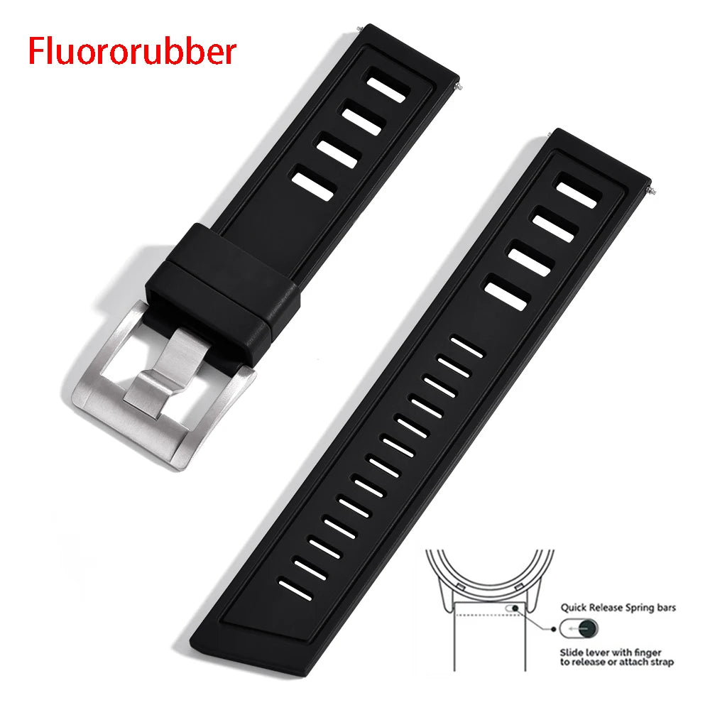 New Design Heavy Duty FKM 20mm 22mm Watch Strap Waterproof Fluororubber Band Quick Release Universal Fit For Diving/Sports Watch