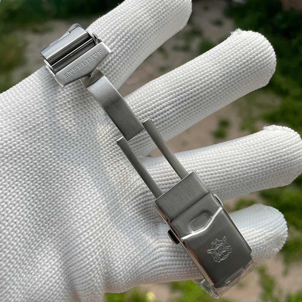 STEELDIVE Brand 20MM Stainless Steel Replacment Bracelet Signed Buckle Folding Clasp with Safety for Dive Watches