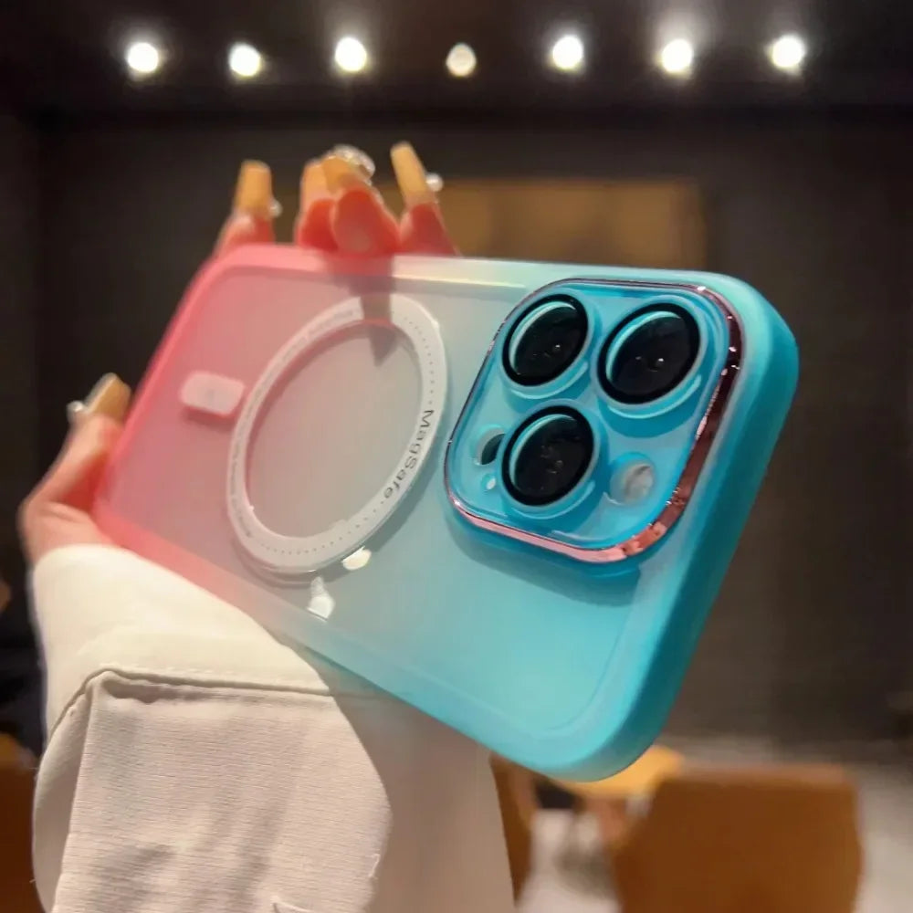 For MagSafe Magnetic Rainbow Phone Case for IPhone 16 15 14 Plus 13 12 11 Pro Max Transparent Cover Discolour Gradient Color